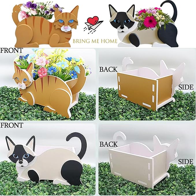 Blue Cat Planter Plant Pots,Cute Garden Cat Flower Planter,Cat Planters Birthday Gifts for Women,Office,Indoor/Outdoor Decor（12.5 * 5.6 * 7.8in）