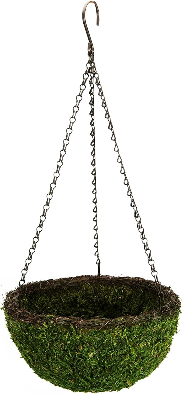 SuperMoss (29319 MossWeave Hanging Basket | Outdoor Hanging Planter with Moss | Decorative Plant Hanger for Porch, Balcony, Garden & Home Décor, Round with Wicker Rim, Set of 3 (S/M/L), Green