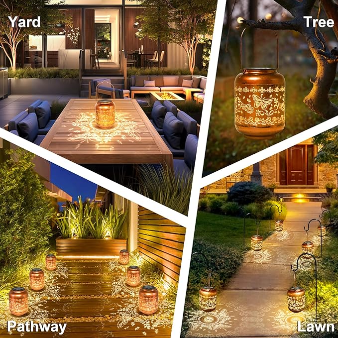 Butterfly Solar Lanterns Outdoor Hanging Waterproof Butterfly Garden Decor Christmas Gifts for Women Mom Grandma Metal Solar Lights Decoration Outside for Yard, Patio,Pathway Landscape