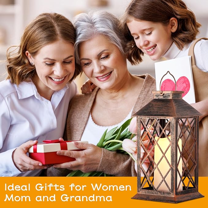 2 Pack Solar Lantern Outdoor Waterproof Garden Decor Hanging Lanterns Birthday Gifts for Women Mom 11" LED Flickering Flameless Candle Christmas Table Lights for Yard, Patio, Porch, Backyard
