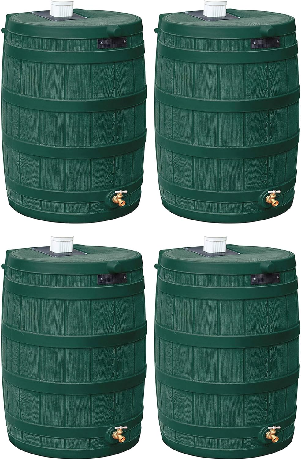 Good Ideas Rain Wizard Water Storage Premium Quality Collection Barrel with Brass Spigot, Safety Screen, and 50 Gallon Capacity, Green (4 Pack)