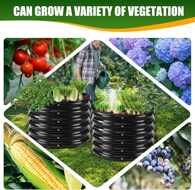 17" Tall Elevated Round Metal Rised Garden Bed- 2'x2' in Size and 0.8MM Thick Durable Planter Box for Vegetables Flowers Succulent at Patio/Garden Outdoor (Black, 2FT Diameter)