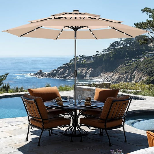 GREEN PARTY 10ft Outdoor Patio Umbrella, Auto-Tilt Market Table Umbrellas with Crank, 8 Sturdy Ribs & 1.5" Pole UV Protection for Garden Deck Backyard Pool