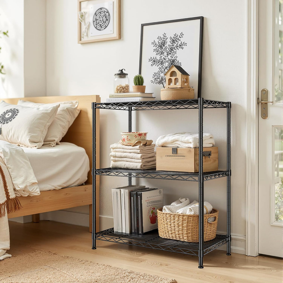Storage Shelves Adjustable Wire Shelving Metal Wire Rack Shelving Unit Storage Shelf for Kitchen Laundry Room Pantry Closet Bathroom 24" W x 30" H x 14" D Black