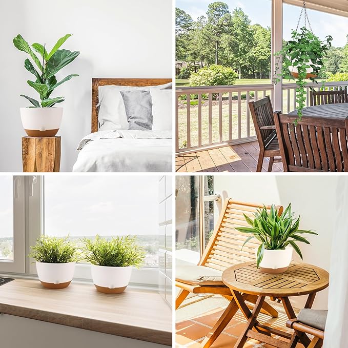 8.3 Inch Hanging Planter, 3 Pack Hanging Plastic Plant Self Watering Pot with Drainage Holes and Saucers, Hanging Baskets Flower Pots for Indoor Outdoor Garden Plants and Flowers-White