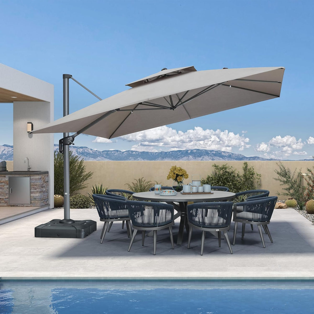 PURPLE LEAF Patio Umbrella 12FT Outdoor Double Top Large Offset Hanging Cantilever Umbrella 360° Rotation Square Umbrella for Garden Deck Pool Backyard Cast Ash
