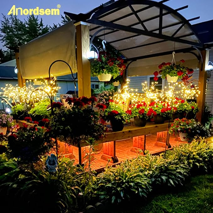 Anordsem Solar Lights Outdoor Waterproof: Garden Light Solar Powered for Yard Outside - Sparkler Fireworks Twinkle Lighting Patio Decor 4 Pack - LED Starburst Gardening Gifts for Women Gardener
