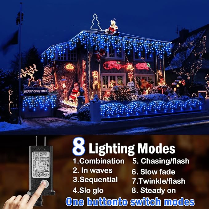 Hezbjiti Christmas Lights Decorations Outdoor, 1600LED 164FT Curtain Fairy Lights 8 Modes 320 Drops Fairy String Curtain Lights for Christmas Decor Eaves Window Party Yard Garden