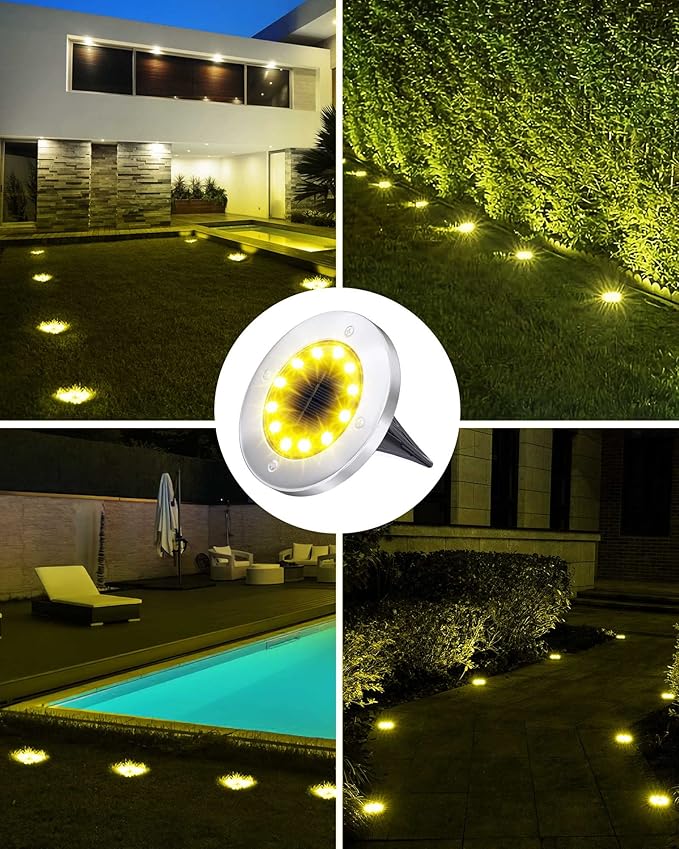 Biling Solar Ground Lights Outdoor 8 Packs, Bright 12 LEDs Solar Lights Outdoor Waterproof, Flat Landscape Lights Solar Powered for Yard Walkway Garden Driveway (Warm White)