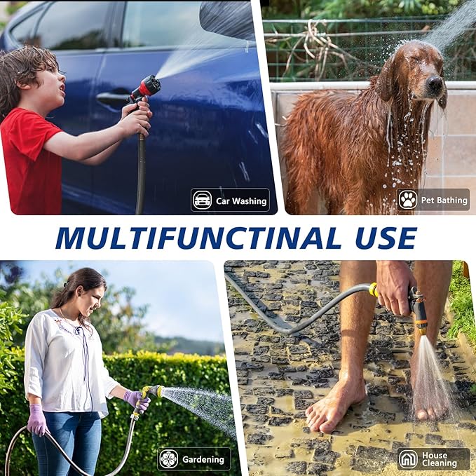 5/8’’ Heavy Duty Garden Hose 100 ft – Outdoor Hybird Water Hose with Solid Fitting - Flexible, Kinkless, Lightweight Garden Hose for Lawn Watering, Car Washing - Burst 500 Psi (Grey,100 ft)