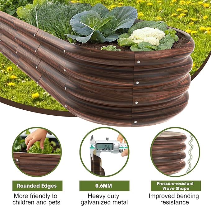6x2x1ft Oval Galvanized Raised Garden Bed Outdoor 9-in-1 Large Metal Modular Planter Box Raised Beds for Gardening,Vegetables,Fruits,Flowers & Herbs (Brown)