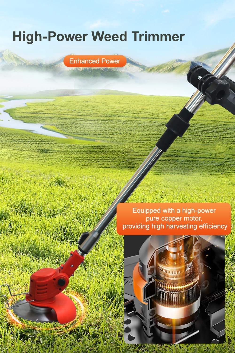 Cordless Weed Wacker,Electric Weed Eater,2 Batteries,Grass Trimmer Cordless,Weed Erimmer Red