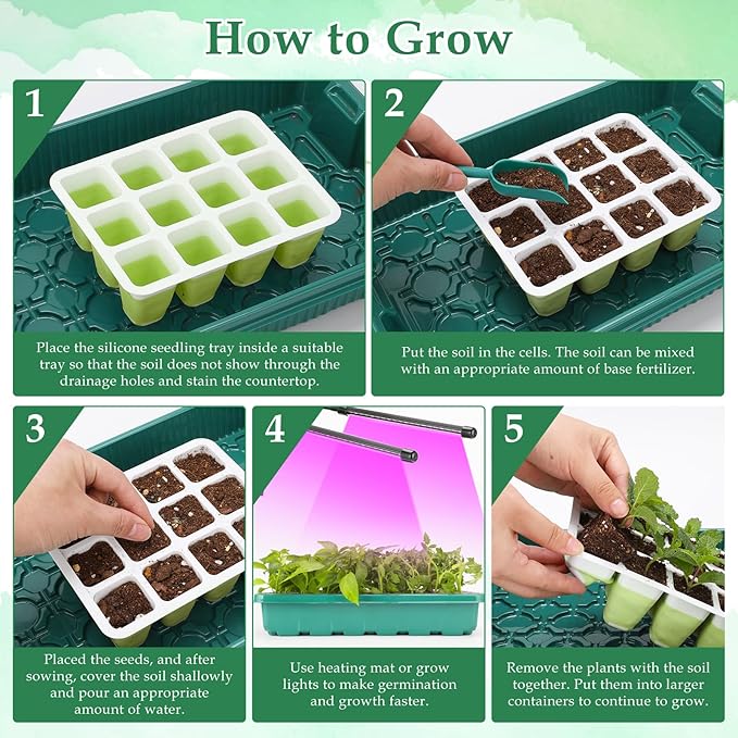 6pcs Reusable Seed Starter Kit, 72 Cells Seed Starter Trays, Silicone Seedling Starter Trays for Starting Plant Seeds with Flexible pop-Out Cells, Indoor Gardening Plant Germination Trays