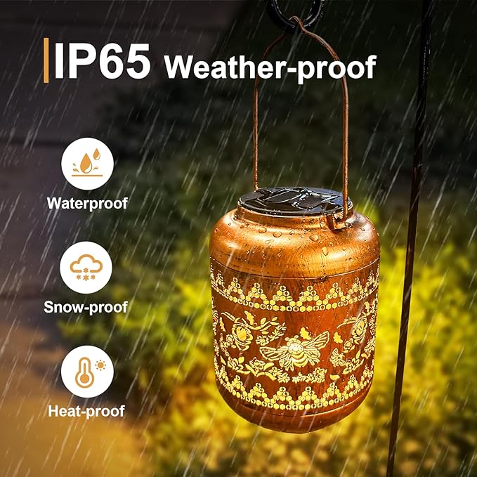 Bee Solar Lanterns Outdoor Hanging Waterproof Bee Garden Decor Christmas Gifts for Women Mom Grandma Metal Solar Lights Decoration Outside for Yard, Patio,Pathway Landscape