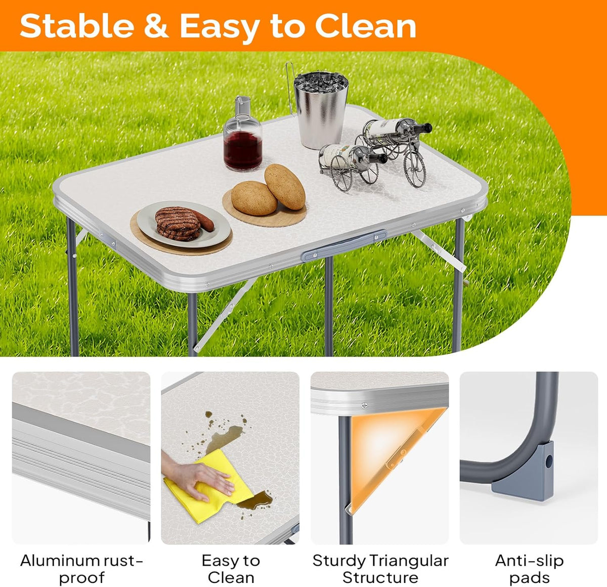 VINGLI 2.3FT Small Camping Table，Portable Camping Table with Carrying Handle, Picnic Table Foldable Table Essentials for Indoor Outdoor