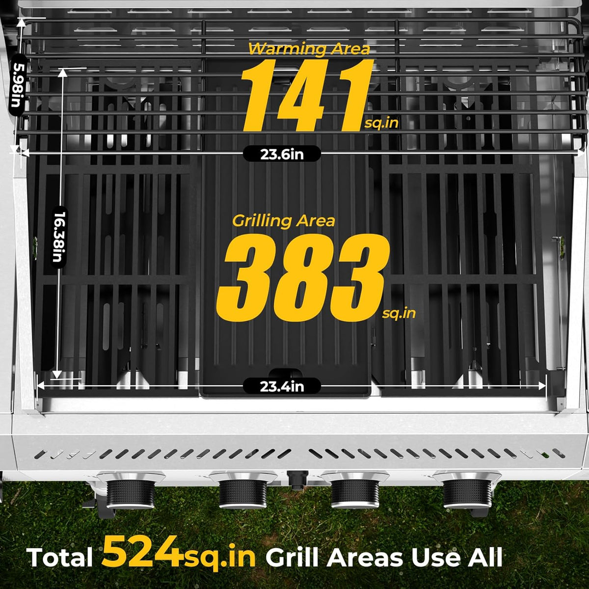 R.W.FLAME 4-Burner Gas Grill with Side Burner, Stainless Steel Propane Grill 42000BTU for Outdoor Cooking, with Porcelain-Enameled Cast Iron Grates, Baking Pan, Silver