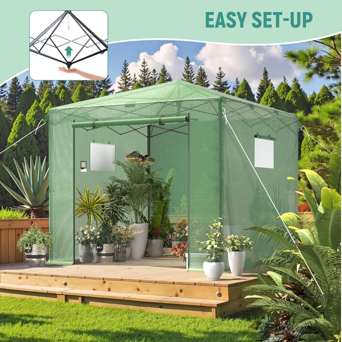 Pop Up Greenhouse 10x10FT, Pop Up Green House for Outdoors, Portable Greenhouses, Walk-in Greenhouses, Popup Greenhouse Kit, Easy Set Up