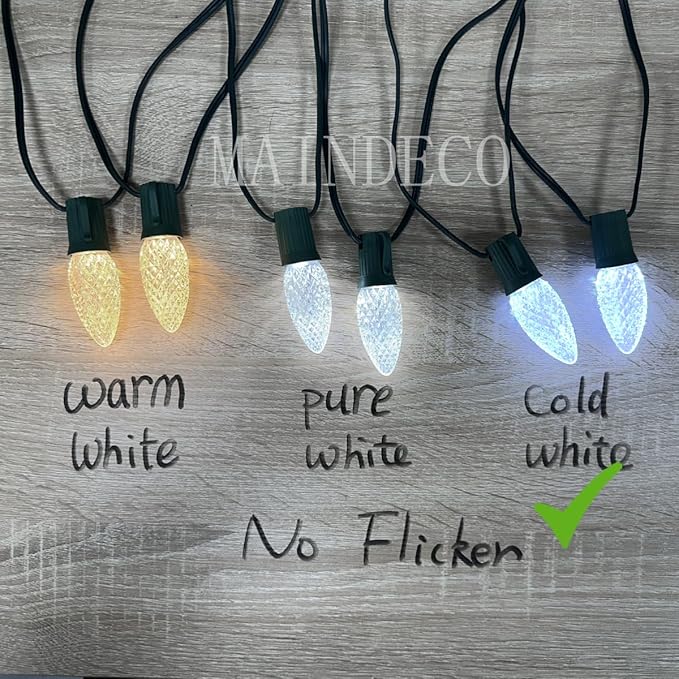 C9 Christmas Pathway Lights with Stakes,Cold White,2 Pack Total 60 Ft 40 Strawberry LED Bulbs,Connectable Shatterproof Outdoor Lights Marker for Xmas Yard Garden Path Lawn Walkway Sidewalk