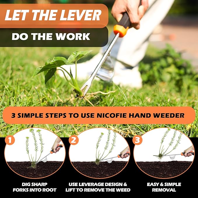 2025 Hand Weeder Tool, Rubber Handle Manual Weeder Puller Tool, Uprooting Weeding Tools, Crack Weeder Crevice, 4 Teeth Weeding Tool, Weeding Artifact Tool for Gardening(3 Pcs)