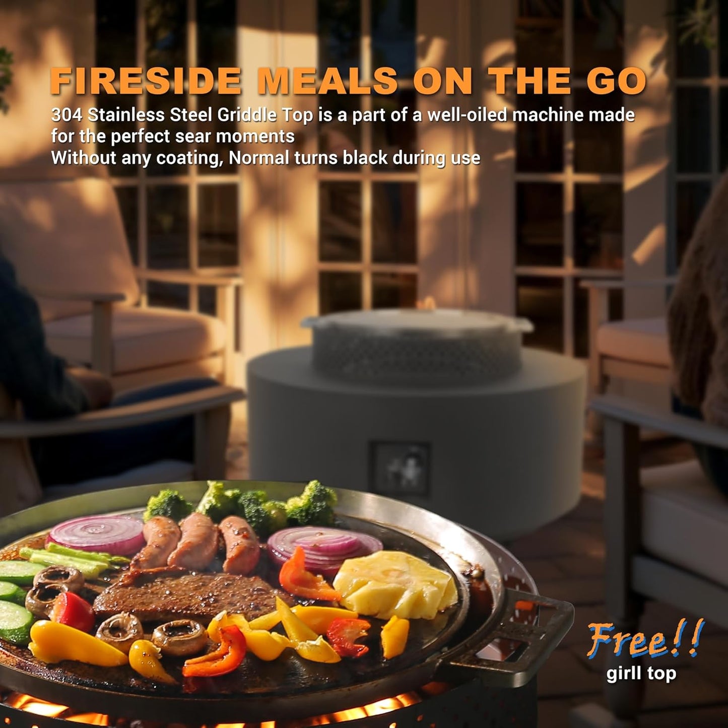 3-Piece Outdoor Fire Pit Table, 32 Inch Propane Fire Table 65,000 BTU Black Round Gas Firepit, Baking Sheet, Wind Guard and 16 inches Tank Side Table for Deck, Backyard and Pool, Black