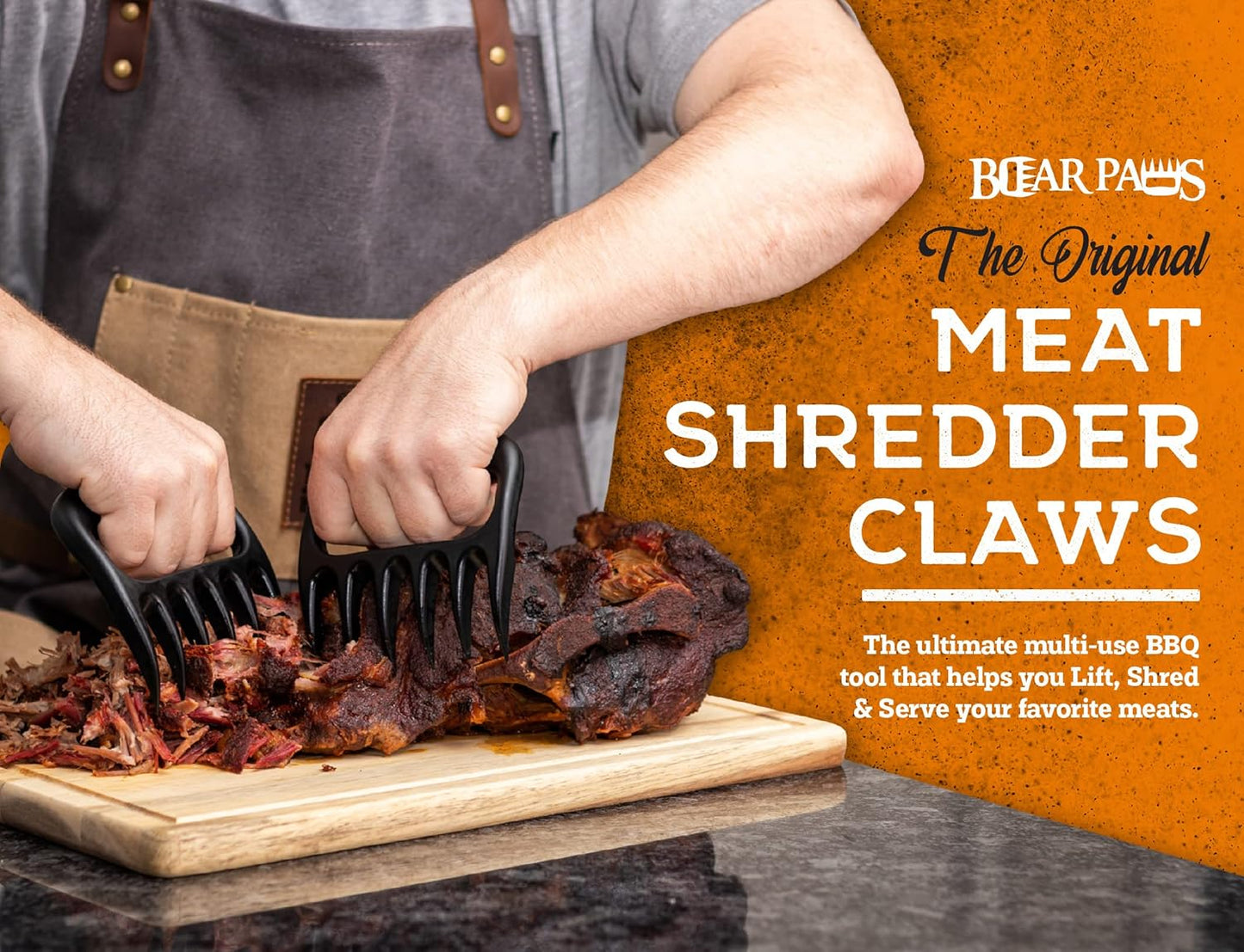 Bear Paws Meat Claws - The Original Meat Shredder Claws for Pulled Pork, USA Made - Easily Lift, Shred, Pull and Serve Pork, Chicken, Brisket and Turkey - Gift for Dad on Father's Day! (Red)