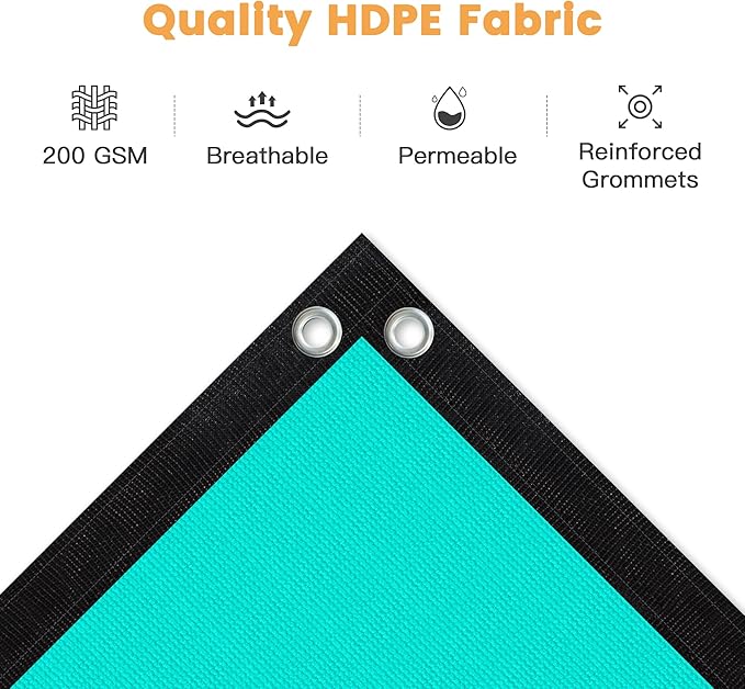 VICLLAX Shade Fabric Sun Shade Cloth with Every 2 FT Grommets for Patio Garden Pergola Cover Canopy 7x7 FT, Turquoise