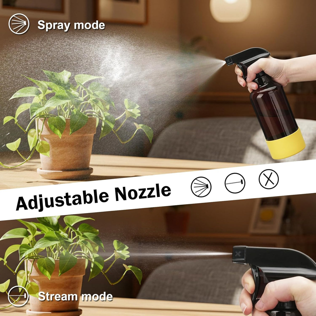 Glass Spray Bottles with Silicone Sleeve 16.9oz 2 Pack Empty Spray Bottle for Hair Mist/Stream Spraying for Cleaning Solutions, Plants, Essential Oils (Brown-green&yellow)