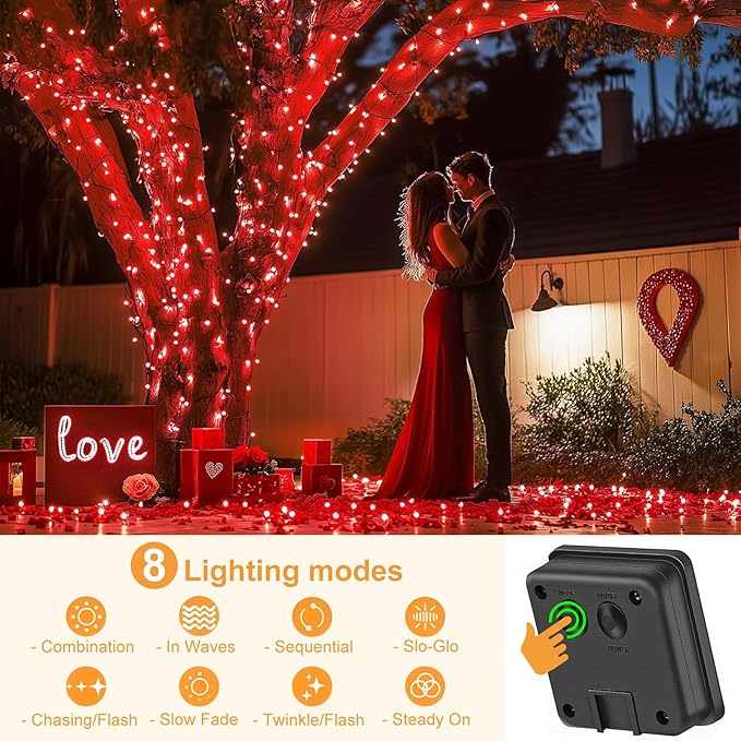 2 Pack Solar String Lights for Outside, Each 40Ft 120 LED Solar Lights Outdoor, 8 Modes Waterproof Solar Powered Twinkle Light for Backyard Patio Tree Party Garden Wedding Decoration, Red