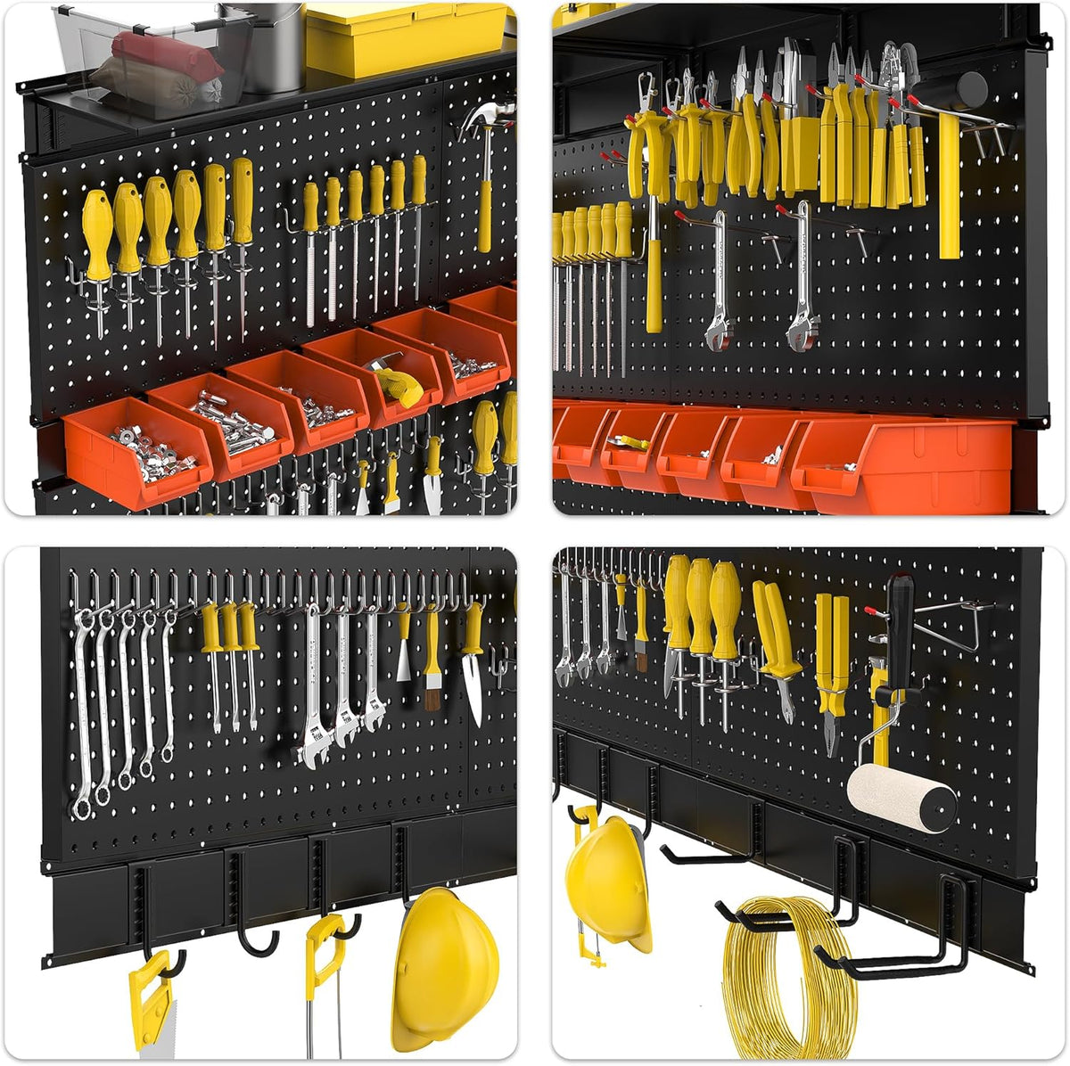 Ultrawall Black Pegboard Wall Organizer, 48X 36 inch for Garage Storage with Hooks, Storage Bins, Tool Panel Organizer, 72pcs