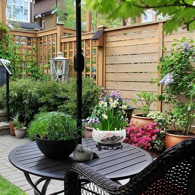 Ceramics Water Lily Bowl with Stand Chinese Style Hydroponic Planter Pot Round Narcissus Flowerpot Bonsai Daffodil Planting Container Garden Decoration 7 Inch