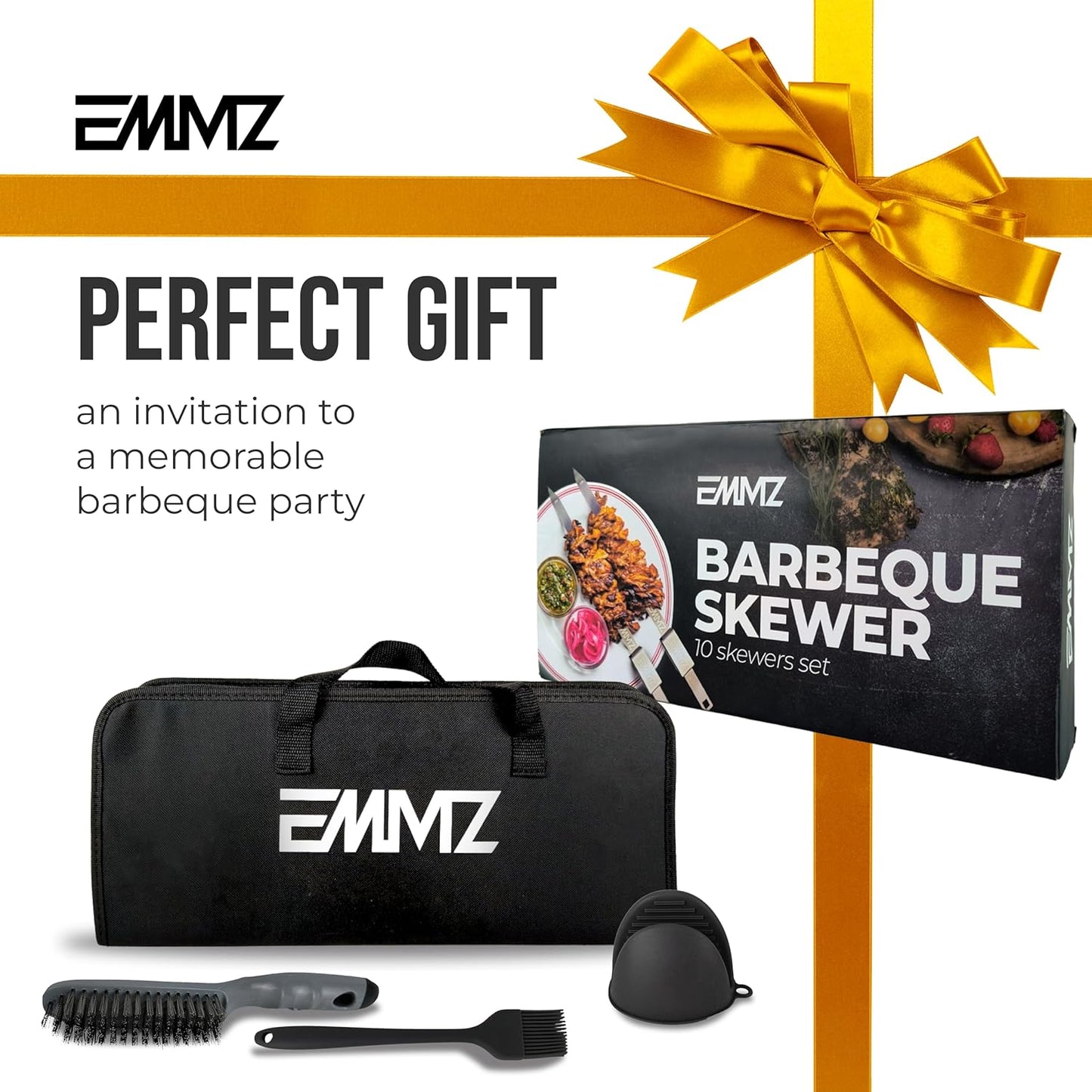 Grilling Skewer–16.5"flat metal skewers with removable Slider (set of 10) Storage Bag stainless steel skewers for BBQ-kebab koobideh-Skewers for kabab Barbecue meat vegetable-Grill sticks forcamping