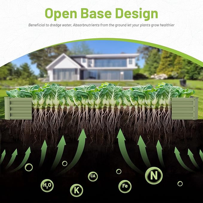 2PCS 8x4x1ft Galvanized Raised Garden Bed-Outdoor Galvanized Planter Box for Vegetables, Fruits,Herbs, Flowers, Metal Raised Garden Bed kit-Green