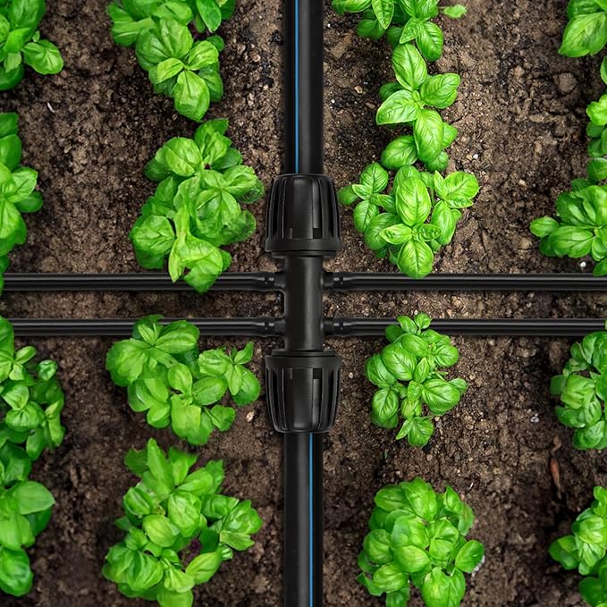 12 Pcs 1/2 inch to 1/4 inch Drip Irrigation Tubing Fittings, 1/2" Drip Tubing (1/2" ID x 0.65" OD) to 4 Way 1/4" Irrigation Tubing Locked Barbed Reducing Tee Connectors for Garden Systems