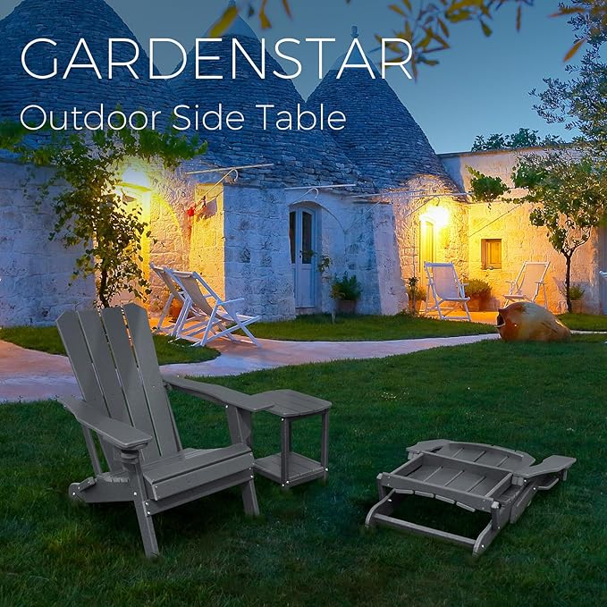 Adirondack Square Outdoor Side Table,2-Tier Storage Patio Side Table, HDPE End Tables for Backyard Pool Porch Garden Lawn(Grey)