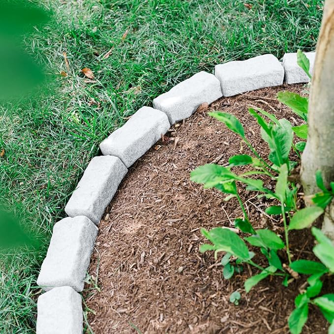 Beuta Landscape Edging | Garden Edging Border | Faux Stone Bricks for Lawn edging, Flower beds, Pathways & Yard Edging– 40 Packs | Each Section Has 6 Bricks 48"L x 4"W x 2.25"H | 120 Spikes |Limewash