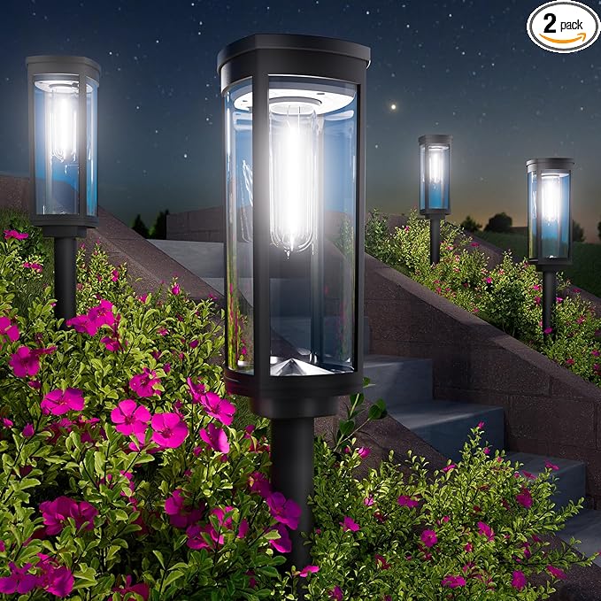 Bright Solar Pathway Lights, 2 Pack Solar Lights Outdoor Waterproof IP65, Auto On/Off Pathway Landscape Lighting, Outdoor Light for Yard Garden Walkway Landscape Lawn Patio Lighting