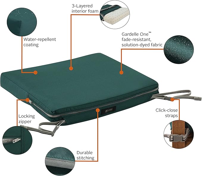 Classic Accessories Ravenna Water-Resistant Patio Chair Seat Cushion, 18 x 18 x 2 Inch, Mallard Green, Patio Furniture Cushions