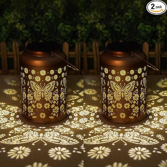 2 Pack Butterfly Solar Lanterns Outdoor Waterproof - Hanging Butterflies Solar Lights Garden Decor, Birthday Gifts for Women, Mom, Mothers Day Gifts, Outdoor Decor for Patio, Yard