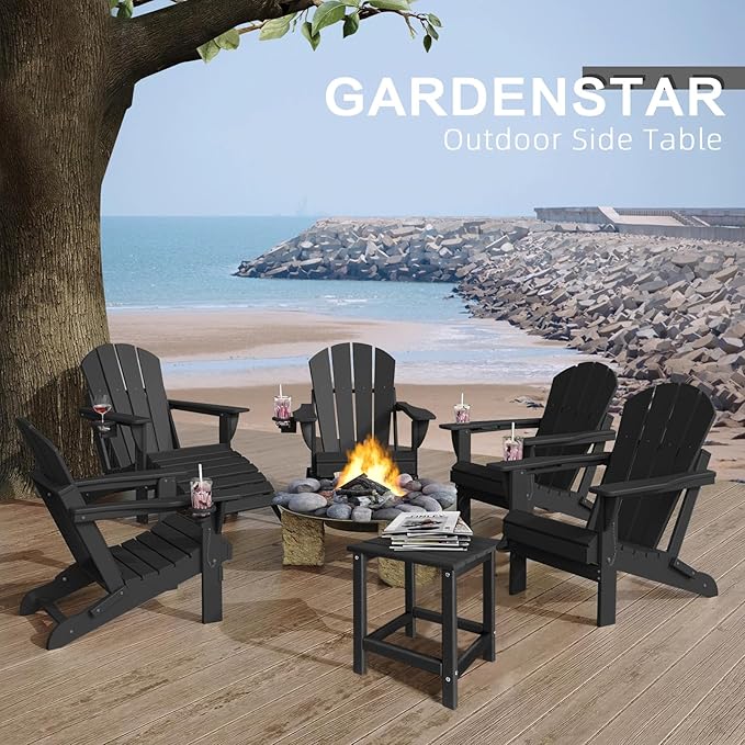 Adirondack Side Table Outdoor, HDPE Small Outdoor Table for Patio,Outside End Table for Porch, Deck, Pool, Weather Resistant/Easy Maintenance/Indoor or Outdoor Use, Back