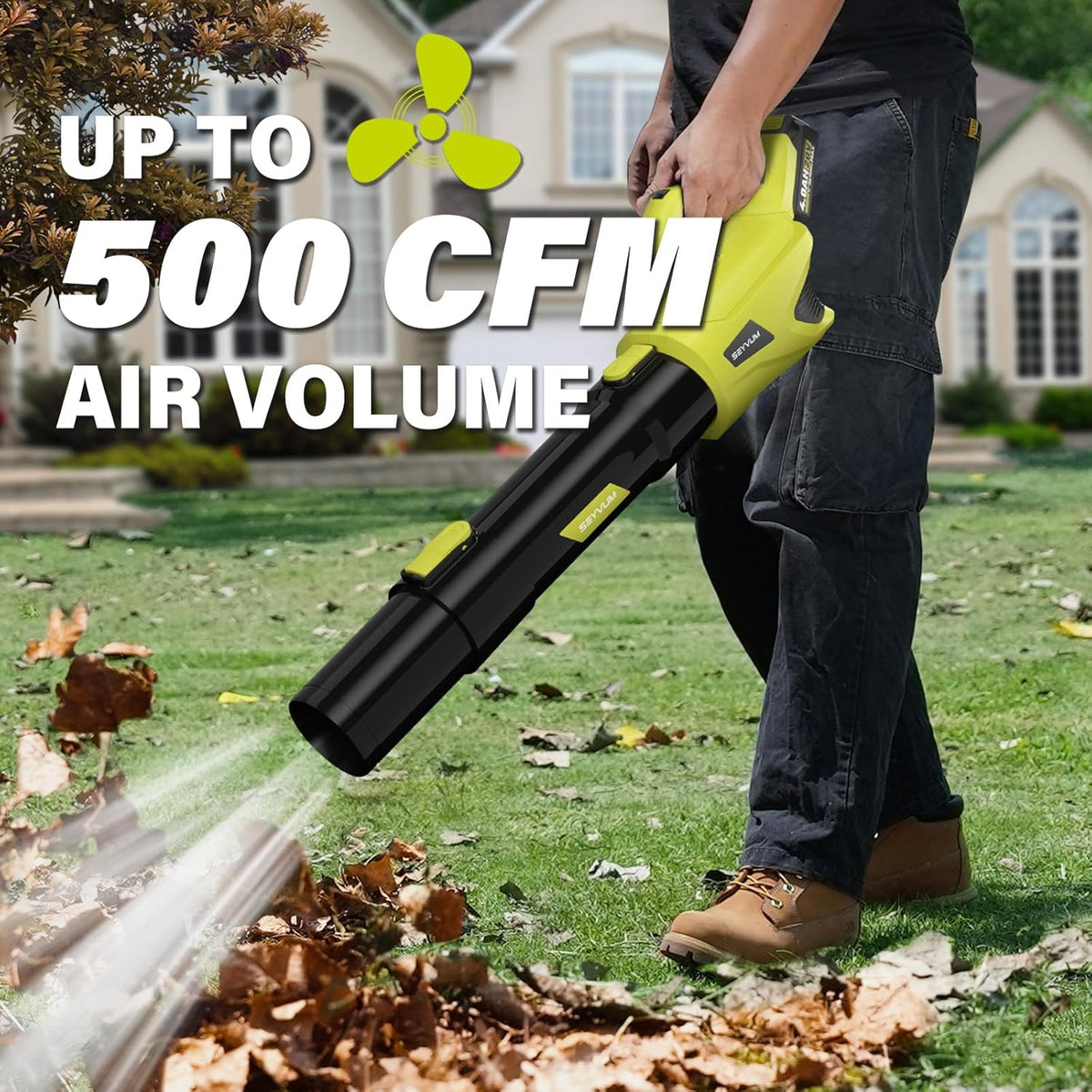 SEYVUM 20V String Trimmer and Leaf Blower Combo Kit, 12-inch Cordless Weed Trimmer with 6 Pcs Grass Cutter Spool Line, 500 CFM Electric Leaf Blower for Lawn Care with 2 X 4.0Ah Battery and Charger
