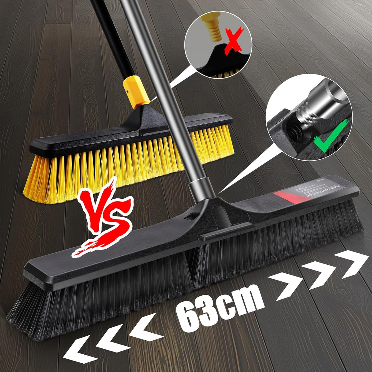 Push Broom Outdoor Heavy Duty,Masthome 24" Push Broom with Stiff Bristles,Heavy Duty Garden Broom,Outdoor Stiff Sweeping Broom for Garage Yard Patio Deck Concrete Wood Stone Floors Scrub and Cleaning