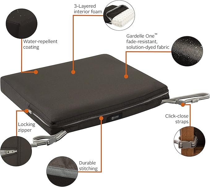 Classic Accessories Ravenna Water-Resistant 17 x 15 x 2 Inch Patio Seat Cushion, Espresso