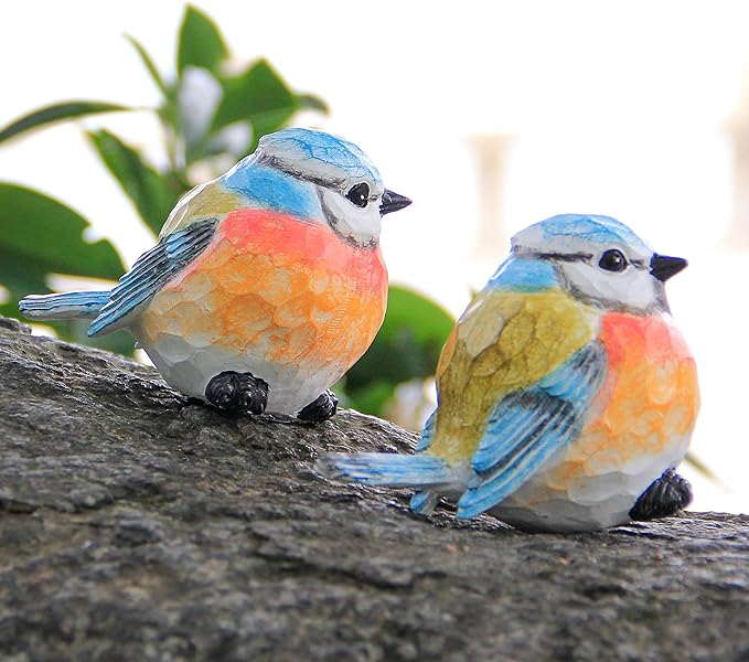Bird Statue for Garden Decoration,A Set of 2 Pieces Garden Sculptures & Statues,Animal Bird Figurine for Outdoor Yard Porch Lawn Patio Shelf Bookshelf Decor,Small Bird Ornament