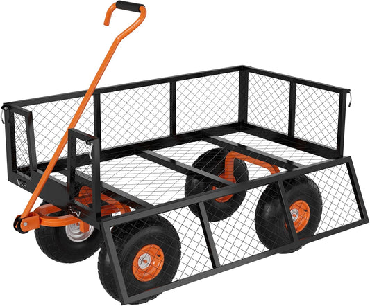 Heavy Duty Steel Garden Cart, 900 LBS Capacity 3 in 1 Pullable Garden Wagon with 10" Wheels, for Gardening Soil, Tools, and Plant Transport