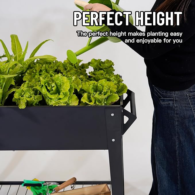 Elevate 32" Tall Raised Garden Bed Outdoor with Wheels & Shelf for Mobility, 400LBS Capacity, Anti-Rust Steel Planter Box for Vegetables/Herbs, Patio-Balcony-Backyard