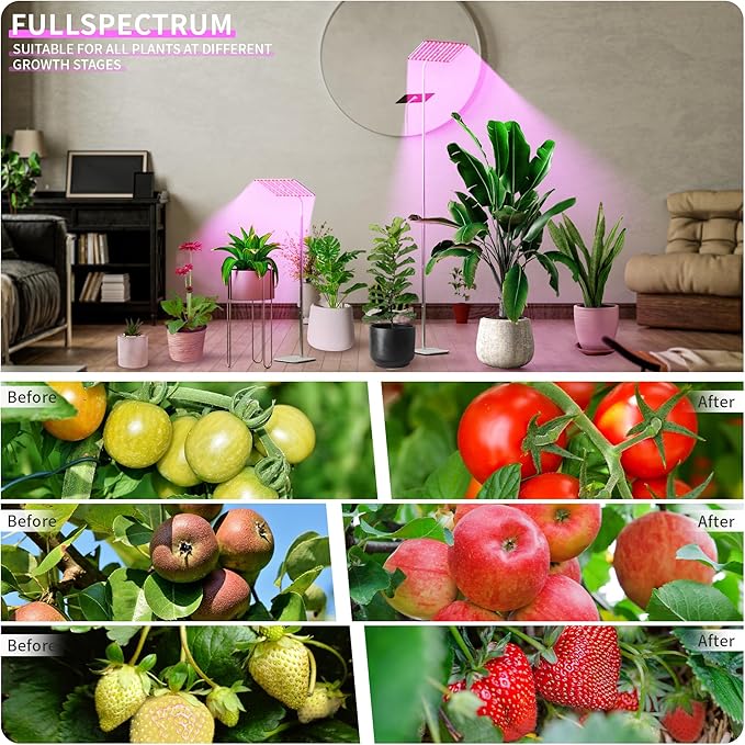 BESTVA 48W Grow Lights for Indoor Plants with Stand, Full Spectrum LED Plant Light for Indoor Plants,12-59 Inches Height Adjustable Growing Lamp with Auto On/Off Timer 4H/8H/12H, 4 Dimmable Brightness