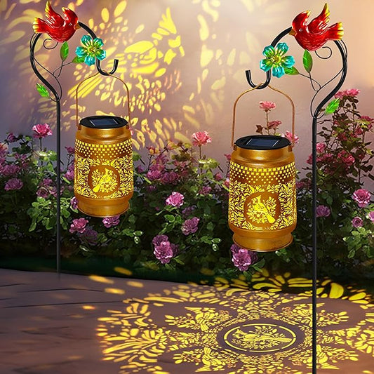 2 Pack Solar Lanterns Outdoor Waterproof,Cardinal Solar Lights Garden Decor Gifts for Mom Women Grandma Decoration Outside for Yard, Patio,Backyard,Porch