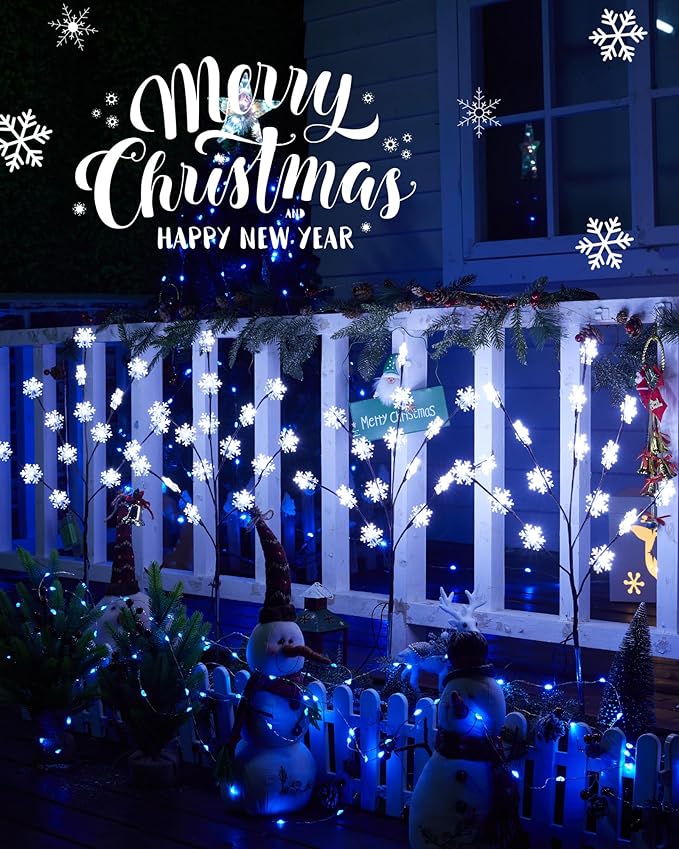 Brightown Snowflake Lights Outdoor Pathway, 8 Packs Lighted Branches Christmas Yard Decor, Small Tree With Lights, Twig Branch Outdoor Christmas Decorations, Pure White