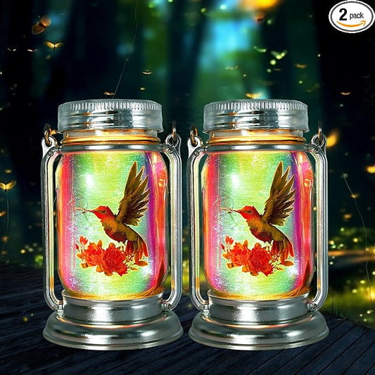Hummingbird Solar Lanterns Outdoor Waterproof Hanging,2 Pack Outdoor Solar Lanterns,Gifts for Mom Women Men Decorative LED Lanterns for Yard, Patio, Lawn, Tabletop, Pathway, Landscape, Garden