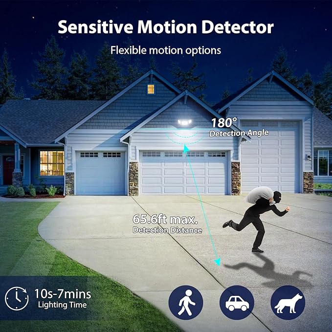 iMaihom 100W Motion Sensor LED Security Light, 9000LM Super Bright Flood Lights Outdoor, 6500K Exterior Floodlight, IP65 Waterproof, 3 Head Adjustable Motion Detector Light for Yard Garage (Brown)